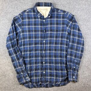 Officine Generale Shirt Mens M Blue Plaid Flannel Button Up Cotton Long Sleeve